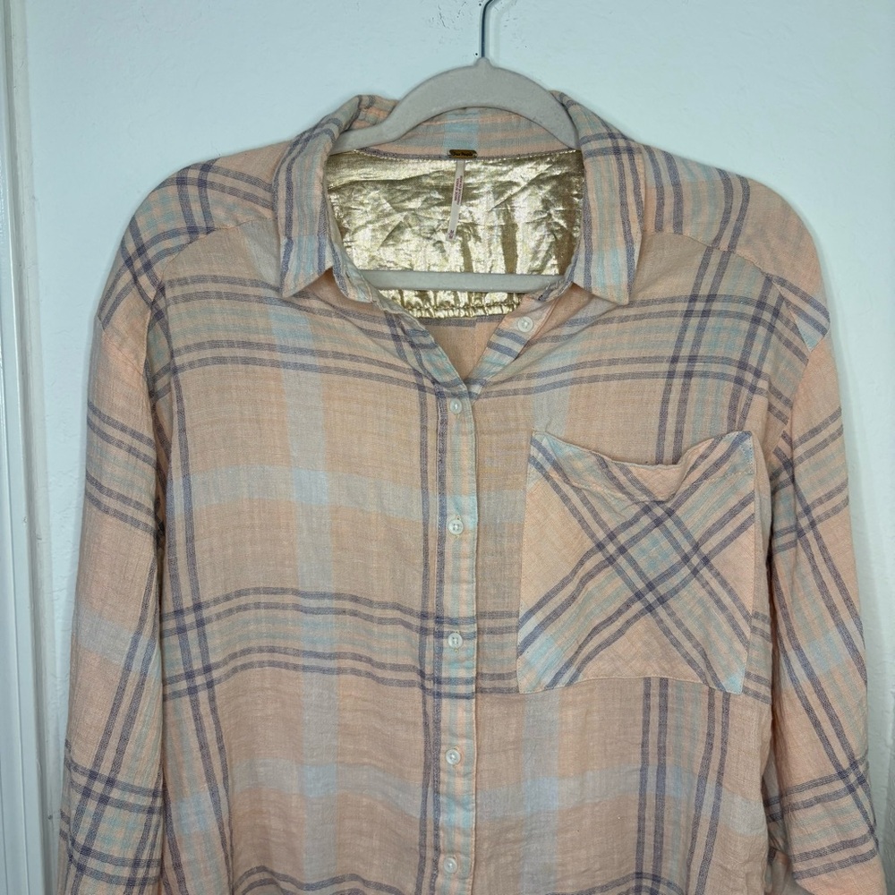 Free People Cutie Cropped Plaid Shirt Oversized Dolman Sleeve Top Size Medium - Picture 10 of 16